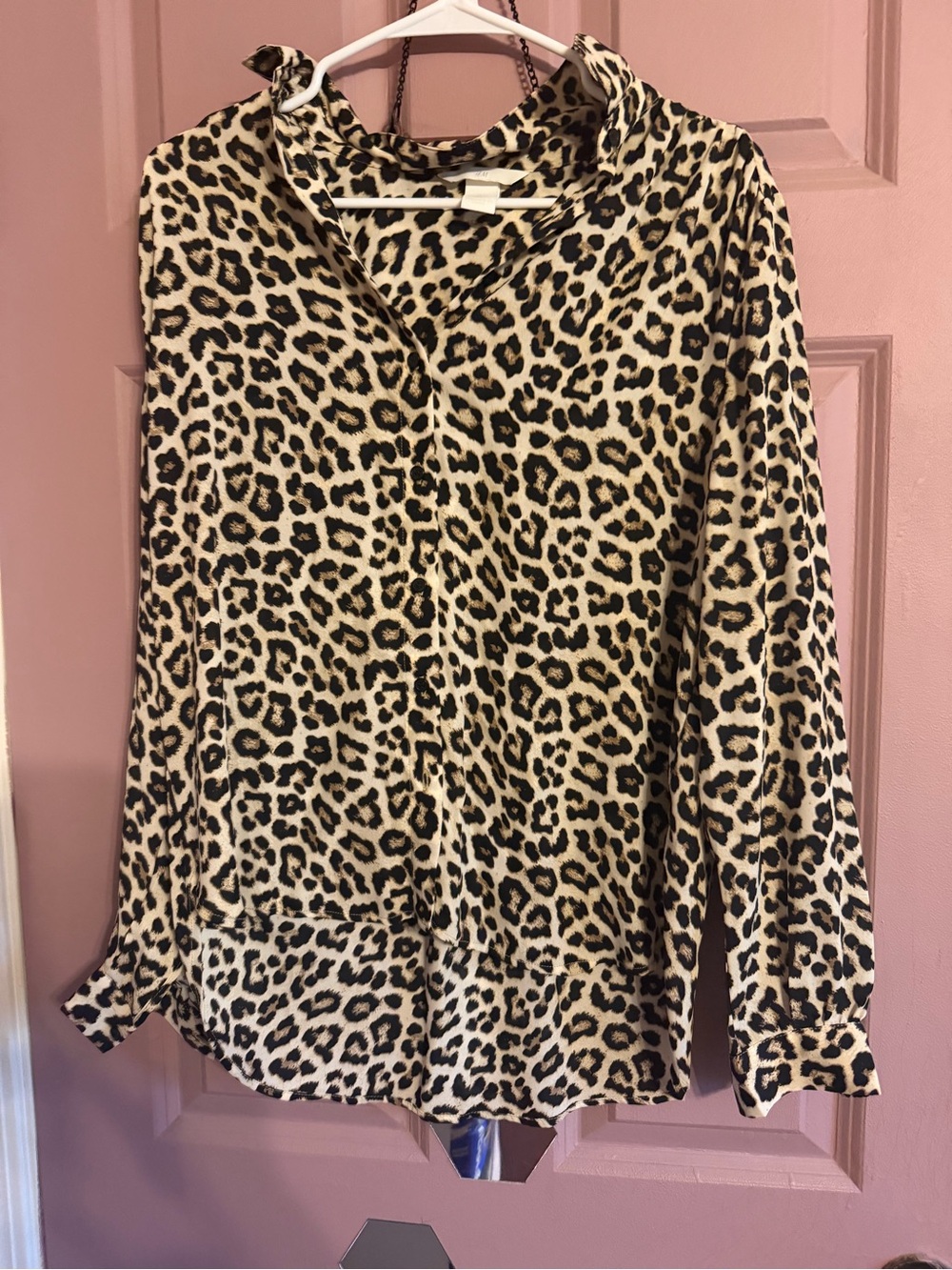 H&M Leopard-Print Button Front Blouse in Beige and Black